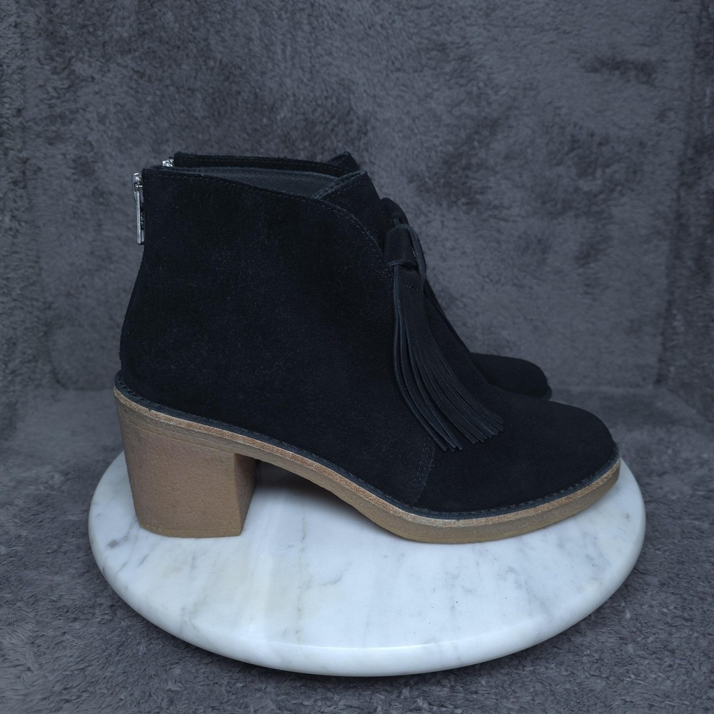 UGG Boots Womens Size 7 Black Suede Ankle Block‎ Heel Tassel Booties 1018642
